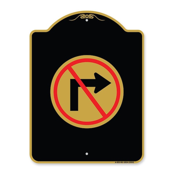 Amistad 18 x 24 in. Designer Series Sign - No Right Turn with Graphic Only, Black & Gold AM2061471 - main